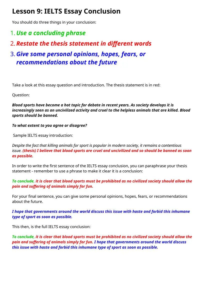 Lesson 9: IELTS Essay Conclusion