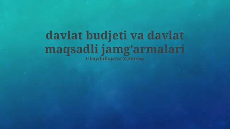 Davlat budjeti va davlat maqsadli jamg’armalari