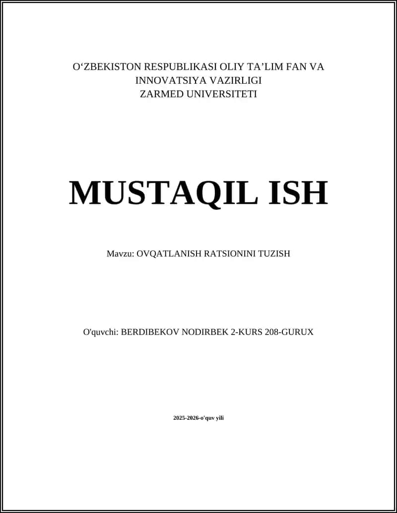 OVQATLANISH RATSIONINI TUZISH