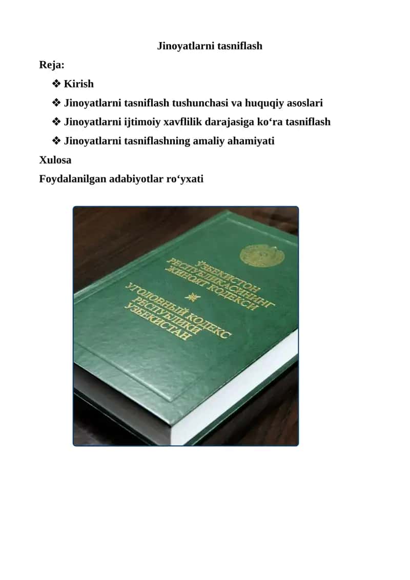 Jinoyatlarni tasniflash