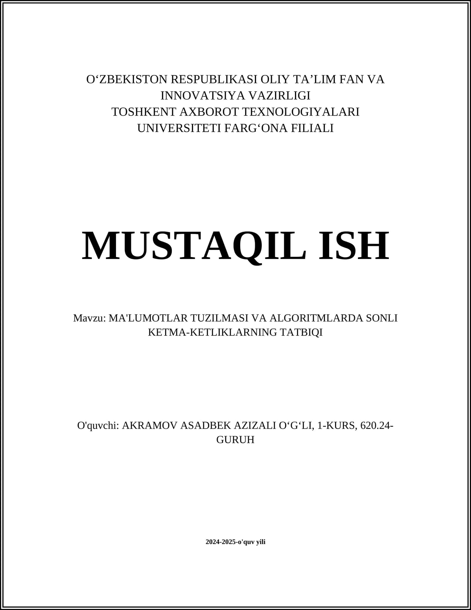 Elementar Ma'lumotlar Tuzilmalari