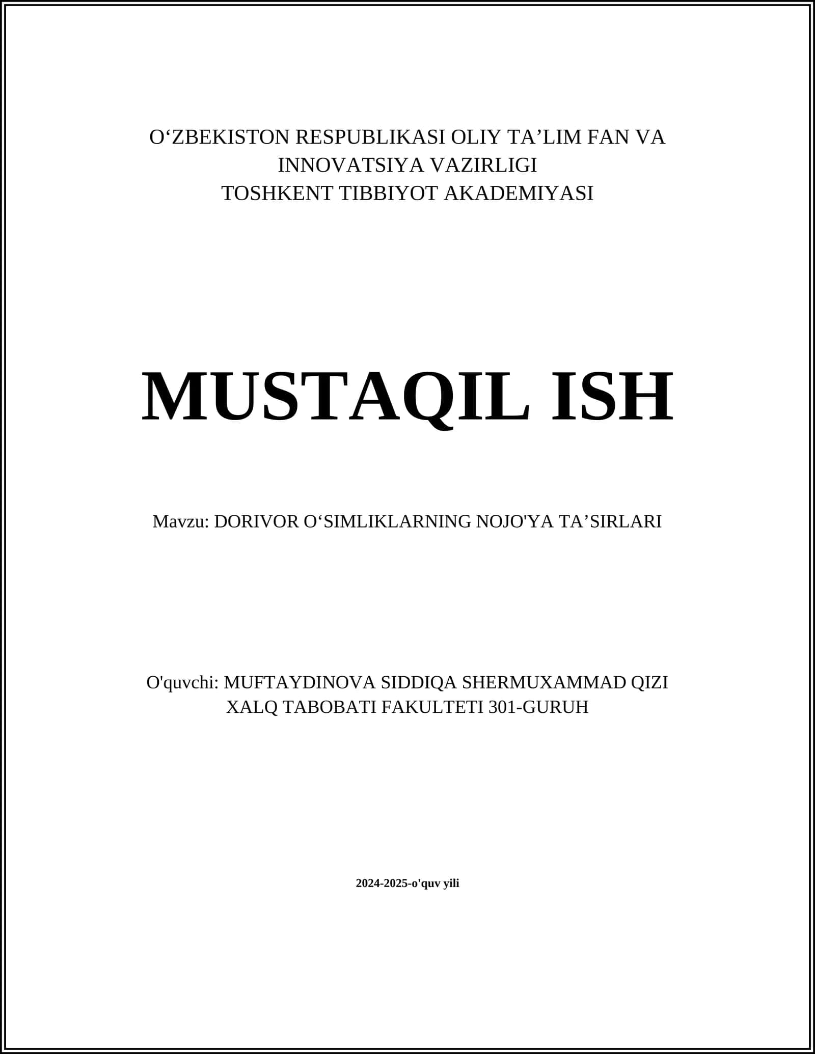 DORIVOR O‘SIMLIKLARNING NOJO'YA TA’SIRLARI