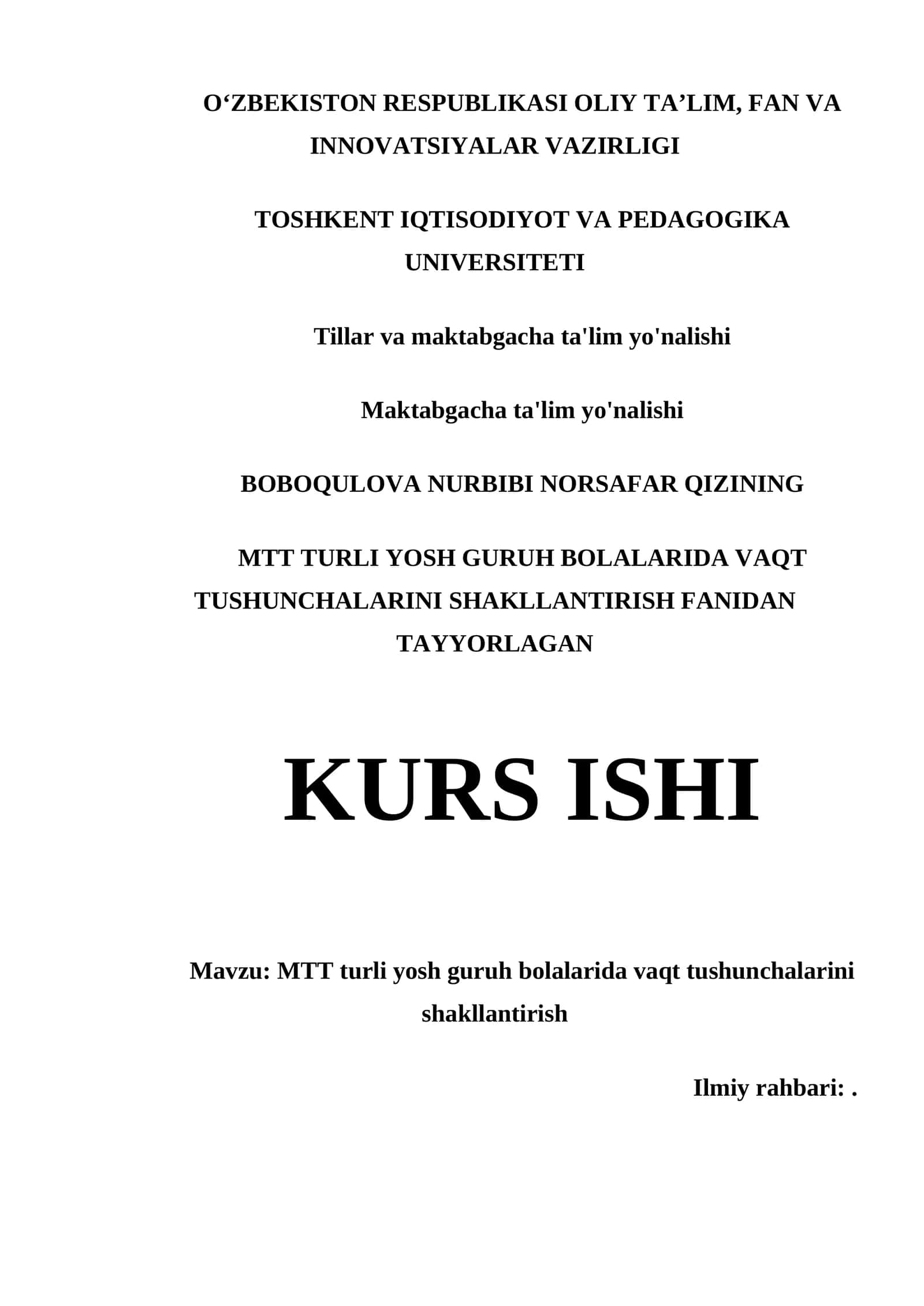 MTT turli yosh guruh bolalarida vaqt tushunchalarini shakllantirish