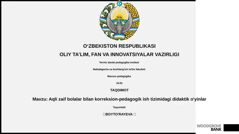 Aqli zaif bolalar bilan korreksion-pedagogik ish tizimidagi didaktik o'yinlar