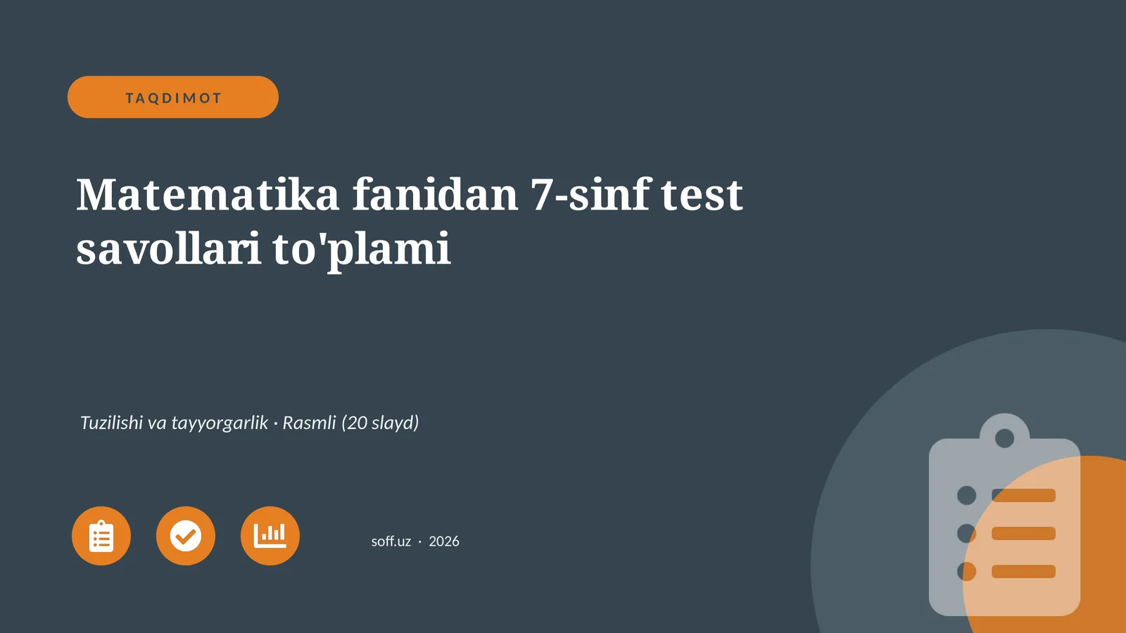 Matematika fanidan 7-sinf test savollari to'plami