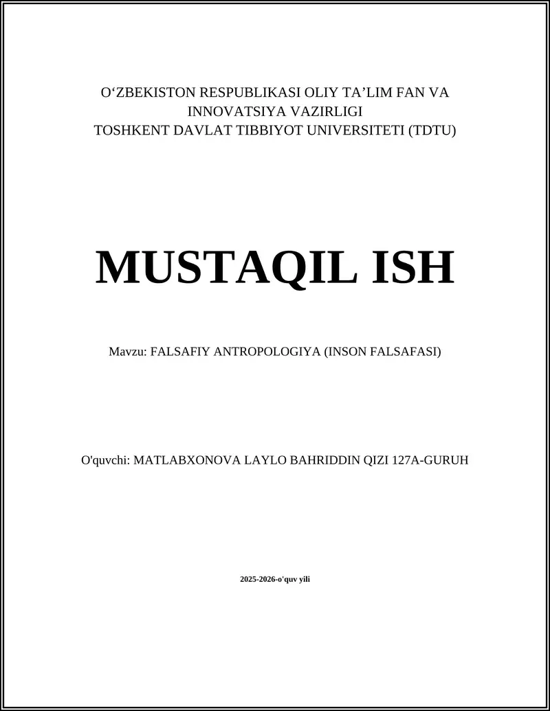 FALSAFIY ANTROPOLOGIYA (INSON FALSAFASI)