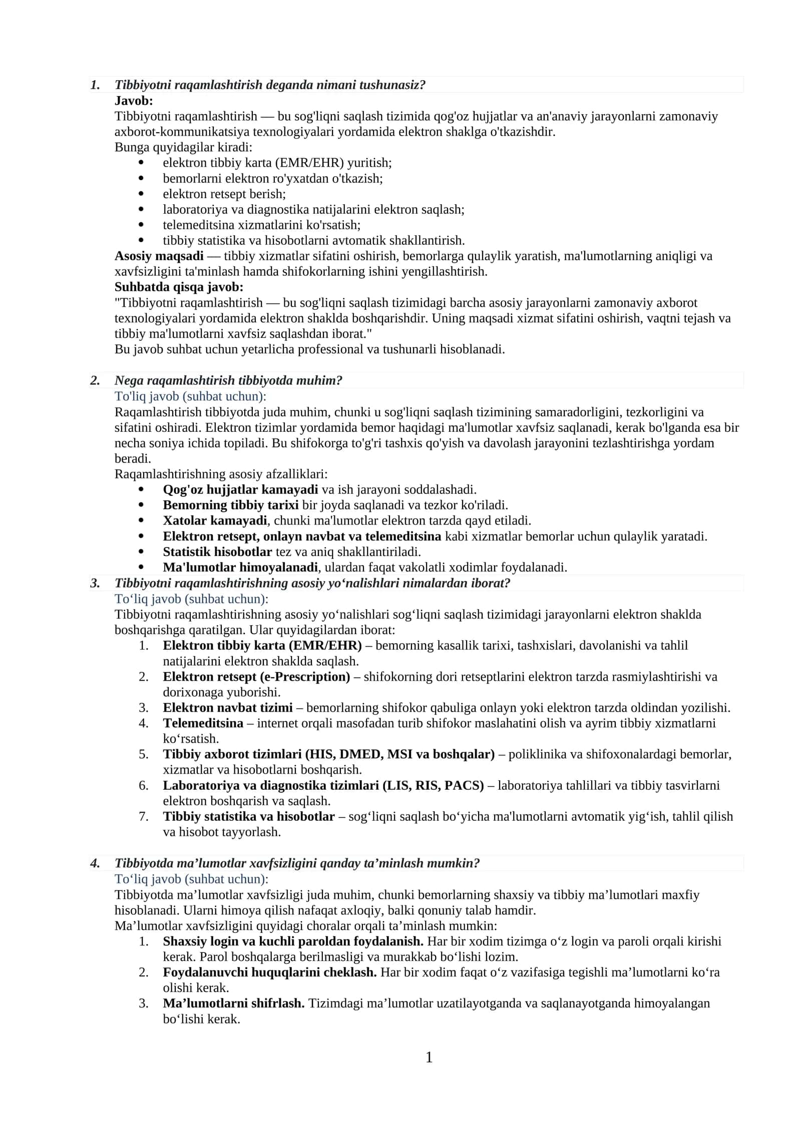 Raqamli sog'liqni saqlashga ishga kiruvchilar uchun