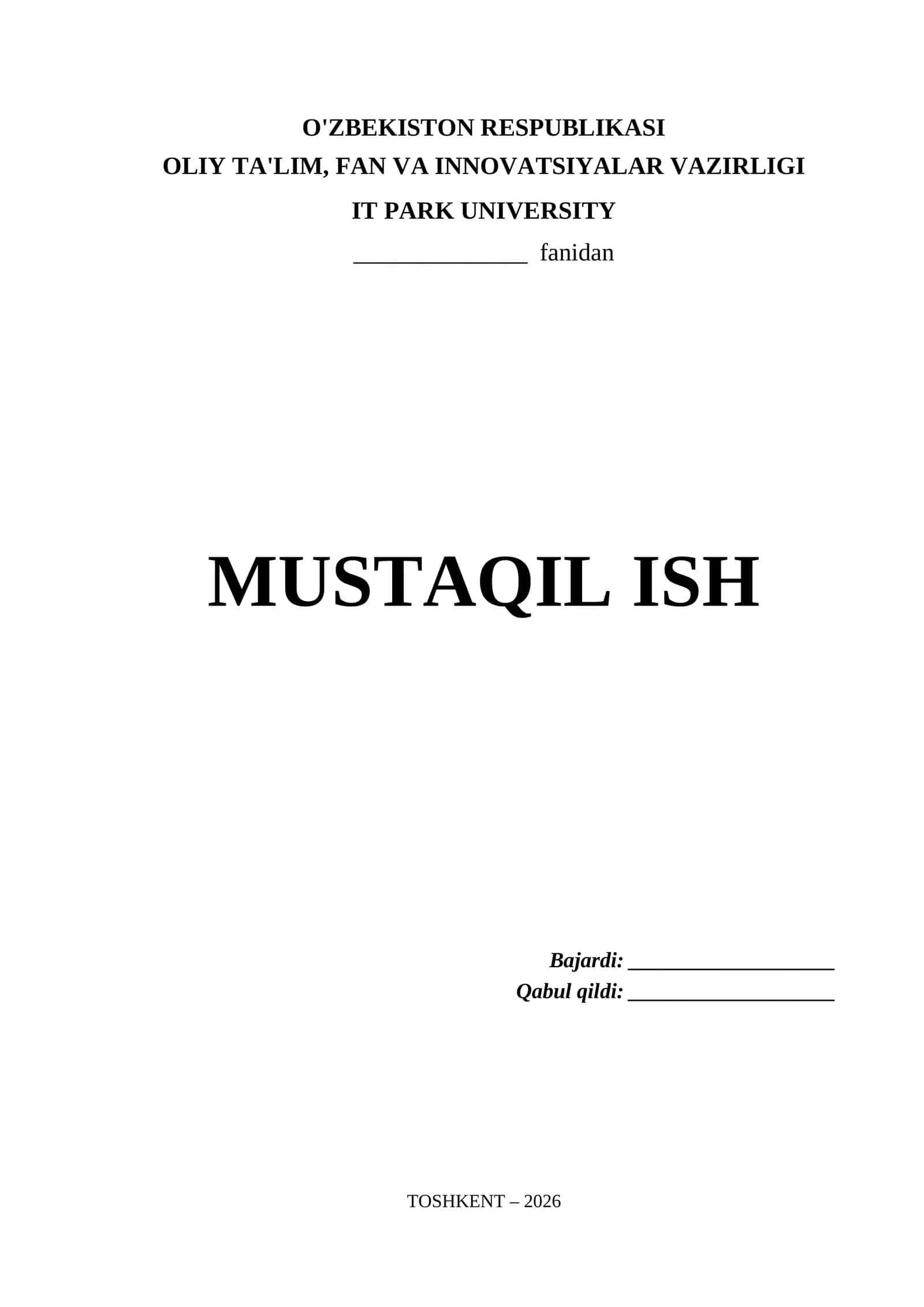 It Park University Mustaqil Ish Titul Varaq (.docx)