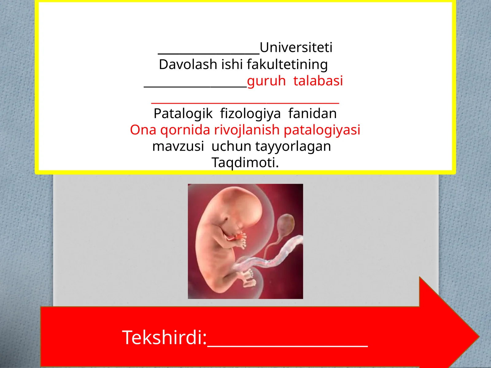 Ona qornida rivojlanish patologiyasi mavzusi
