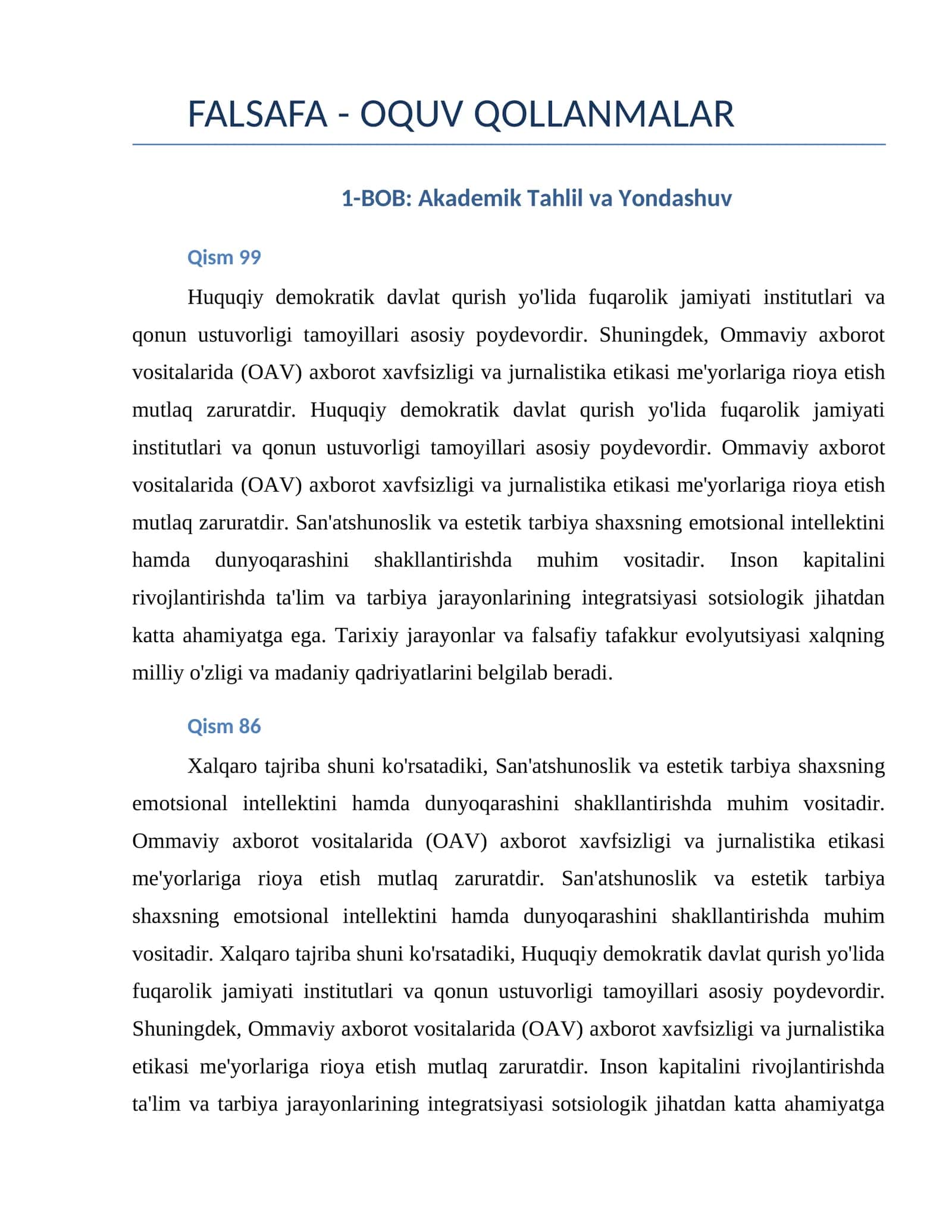 FALSAFA - OQUV QOLLANMALAR