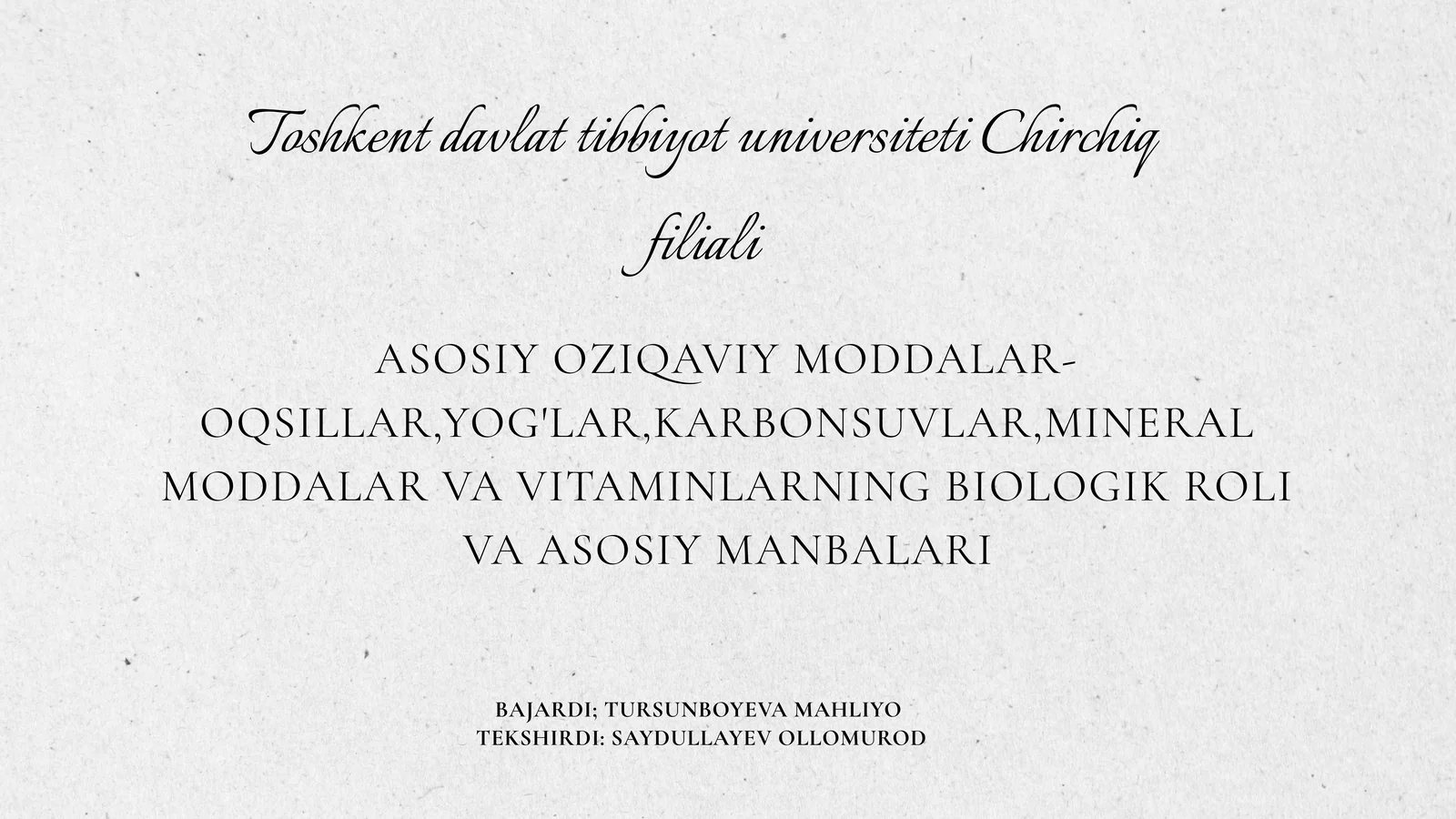 Oziq moddalar haqida umumiy tushuncha