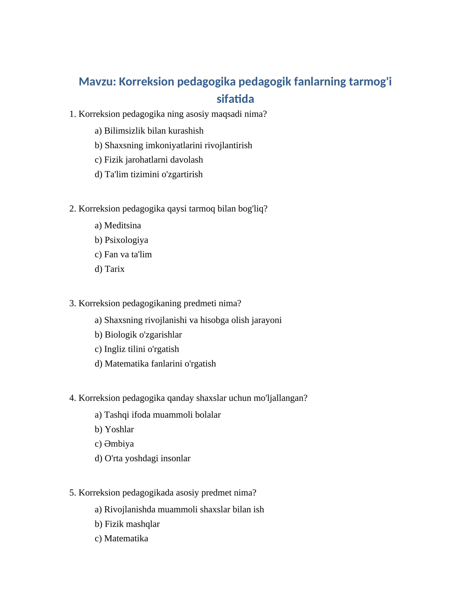 Korreksion pedagogika pedagogik fanlarning tarmog'i sifatida