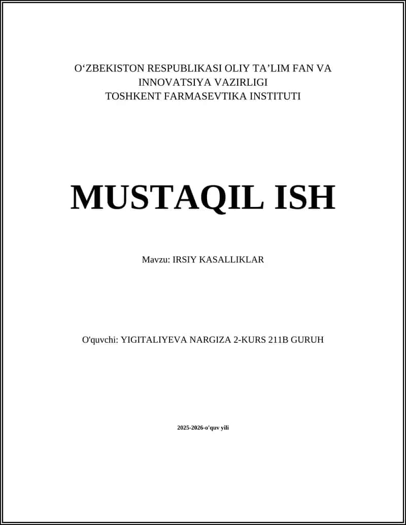 IRSIY KASALLIKLAR