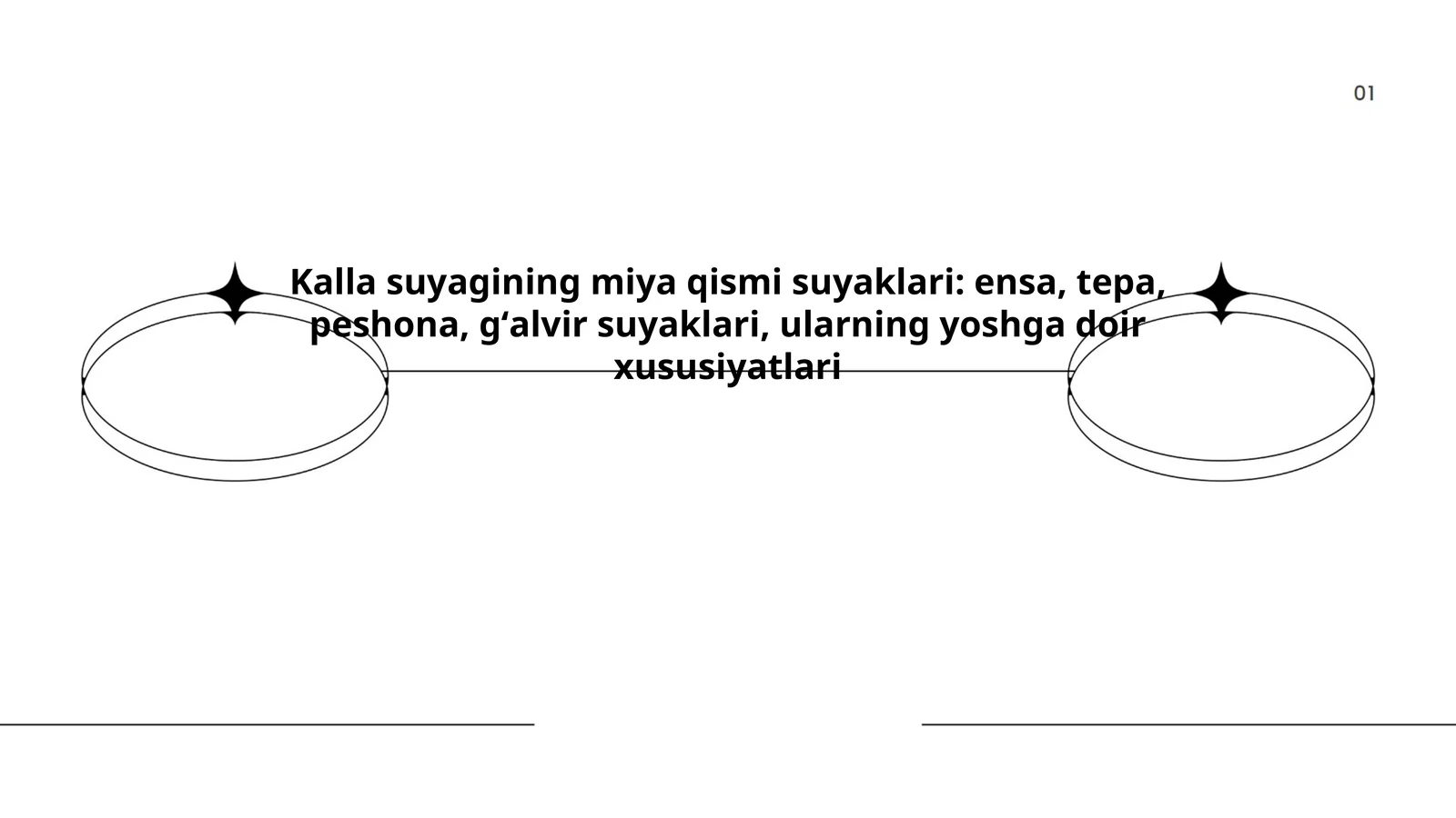 Kalla suyagining miya qismi suyaklari: ensa, tepa, peshona, gʻalvir suyaklari, ularning yoshga doir xususiyatlari