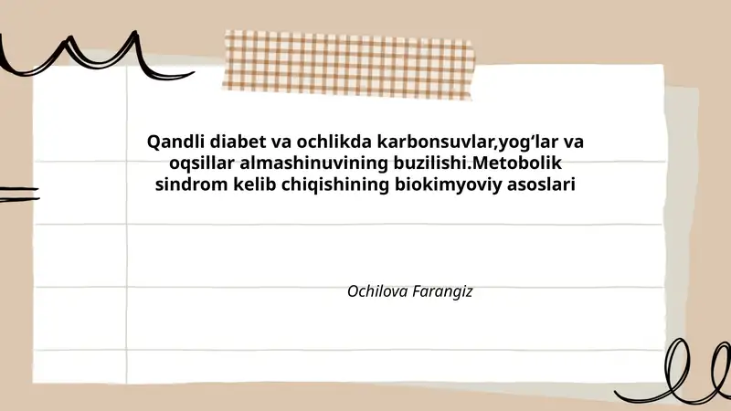 Metobolik sindrom kelib chiqishining biokimyoviy asoslari