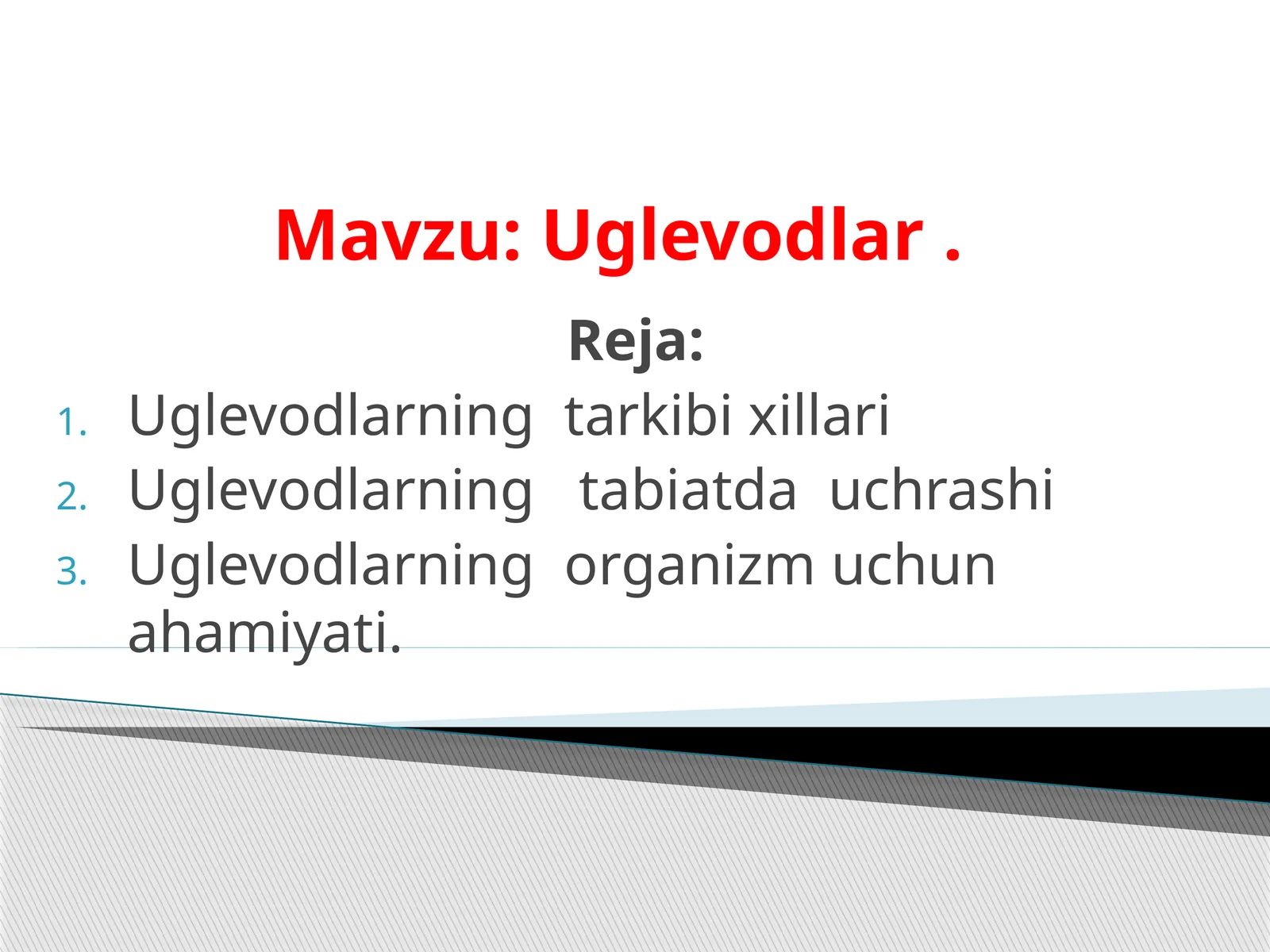 9-sinf Biologiya fanidan Uglevodlar mavzuda dars taqdimot