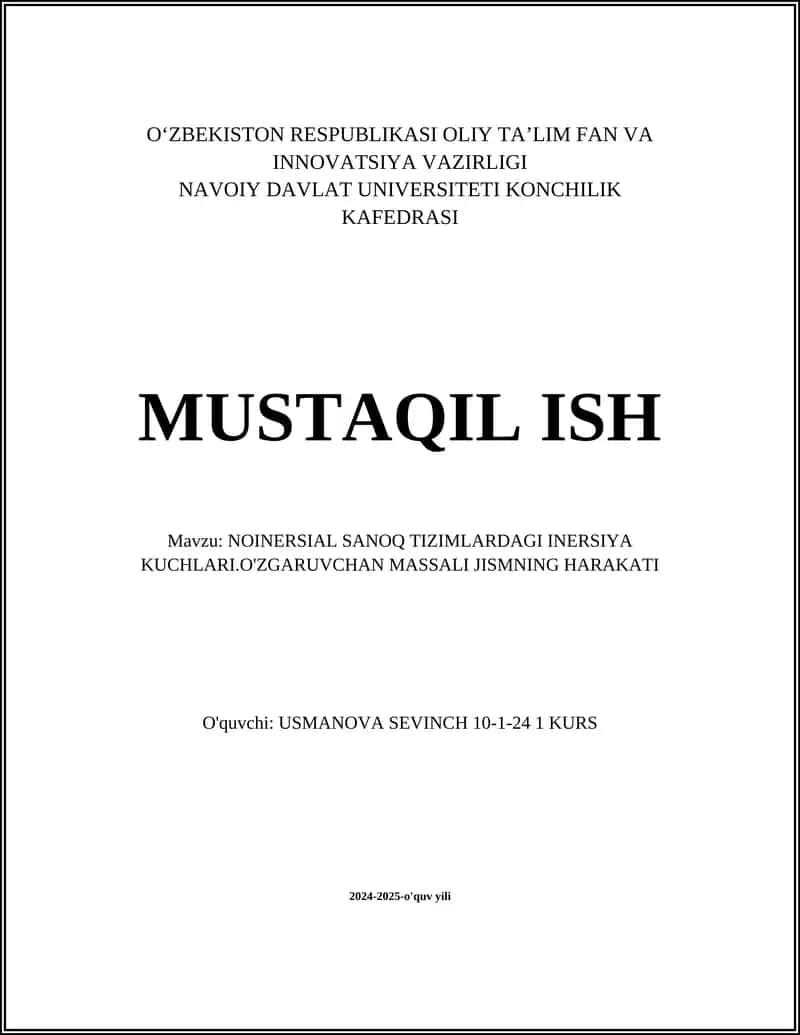 NOINERSIAL SANOQ TIZIMLARI