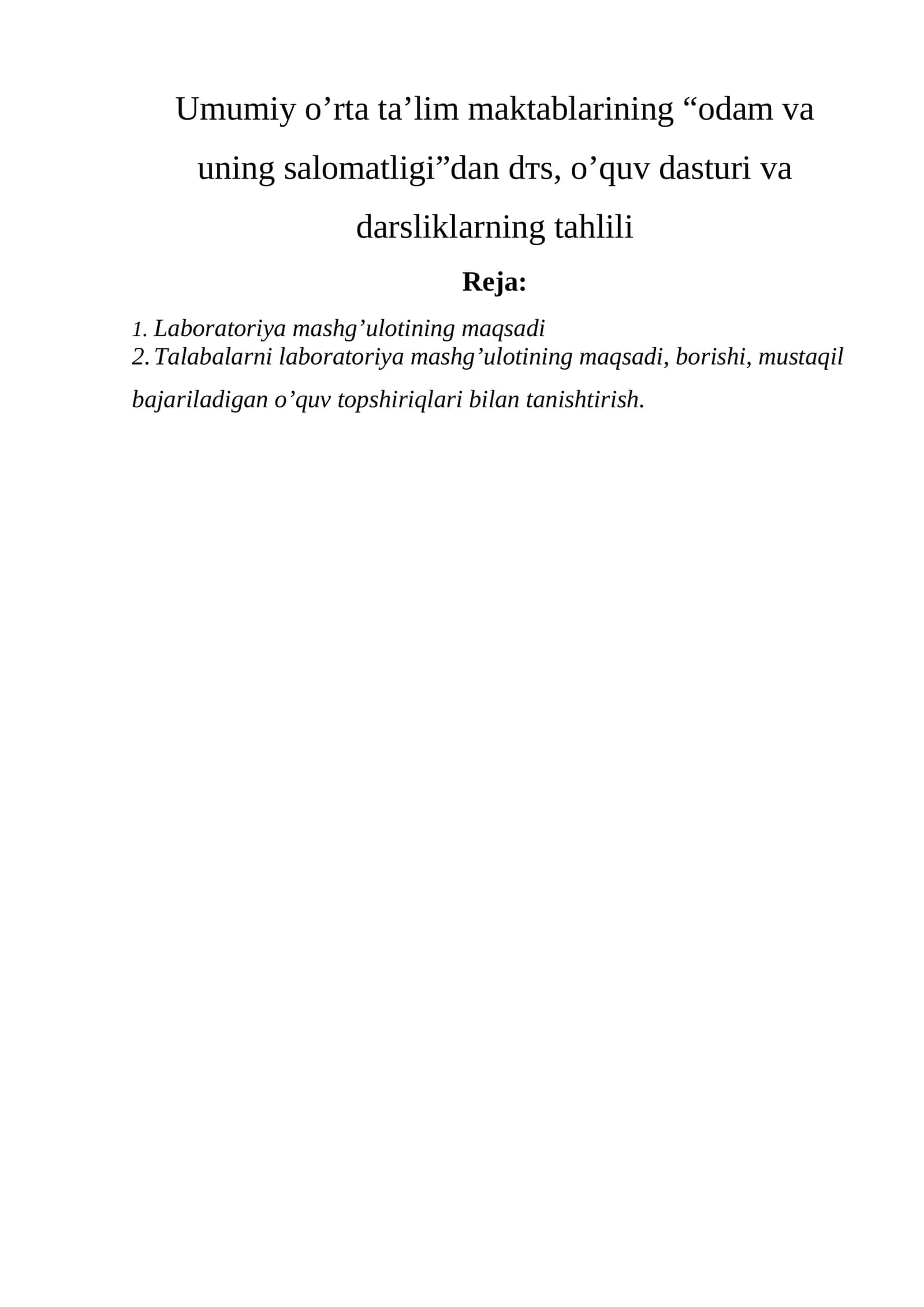 Laboratoriya mashg’uloti tarixi