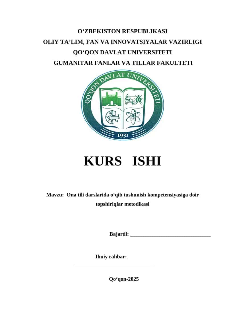 Ona tili darslarida oʻqib tushunish kompetensiyasiga doir topshiriqlar metodikasi