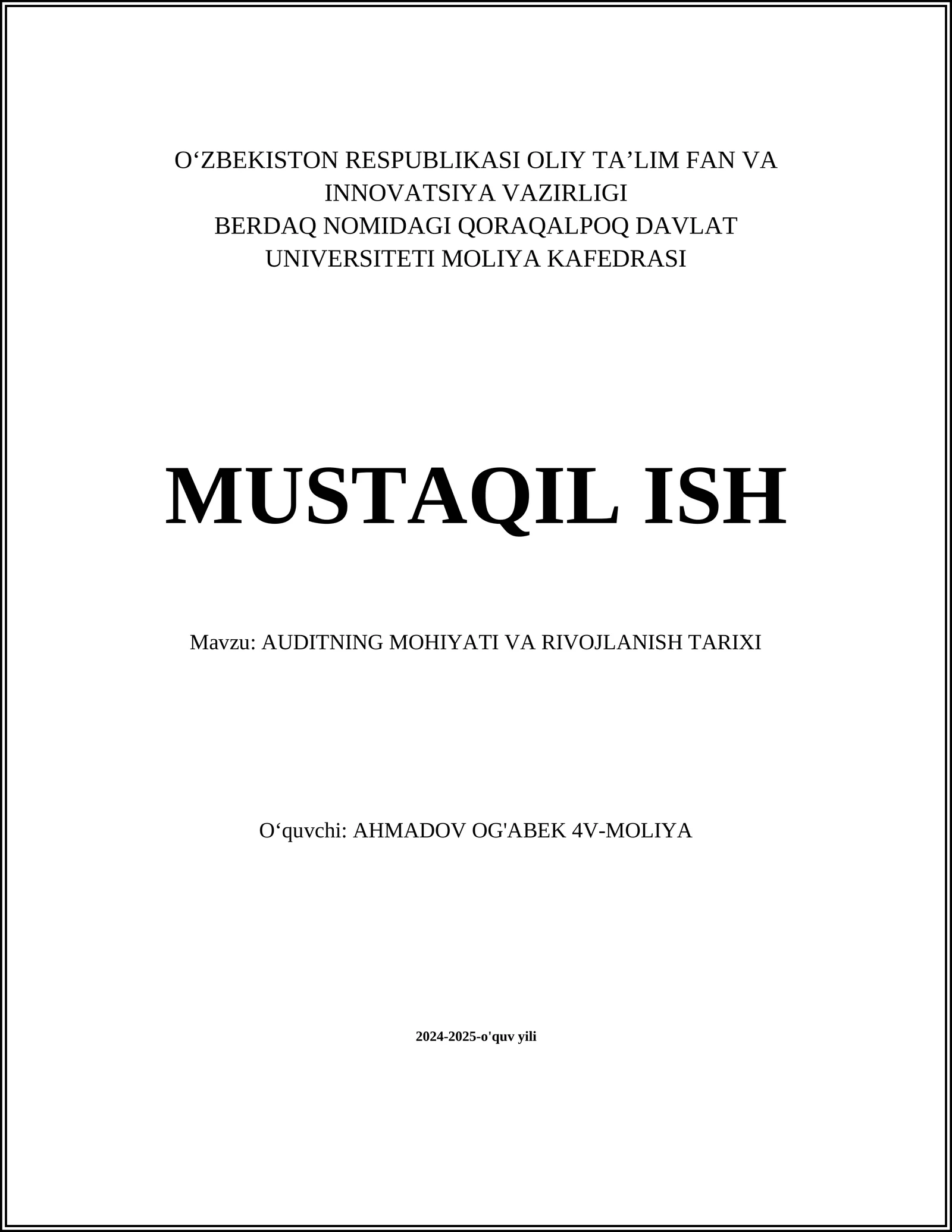 AUDITNING MOHIYATI VA RIVOJLANISH TARIXI