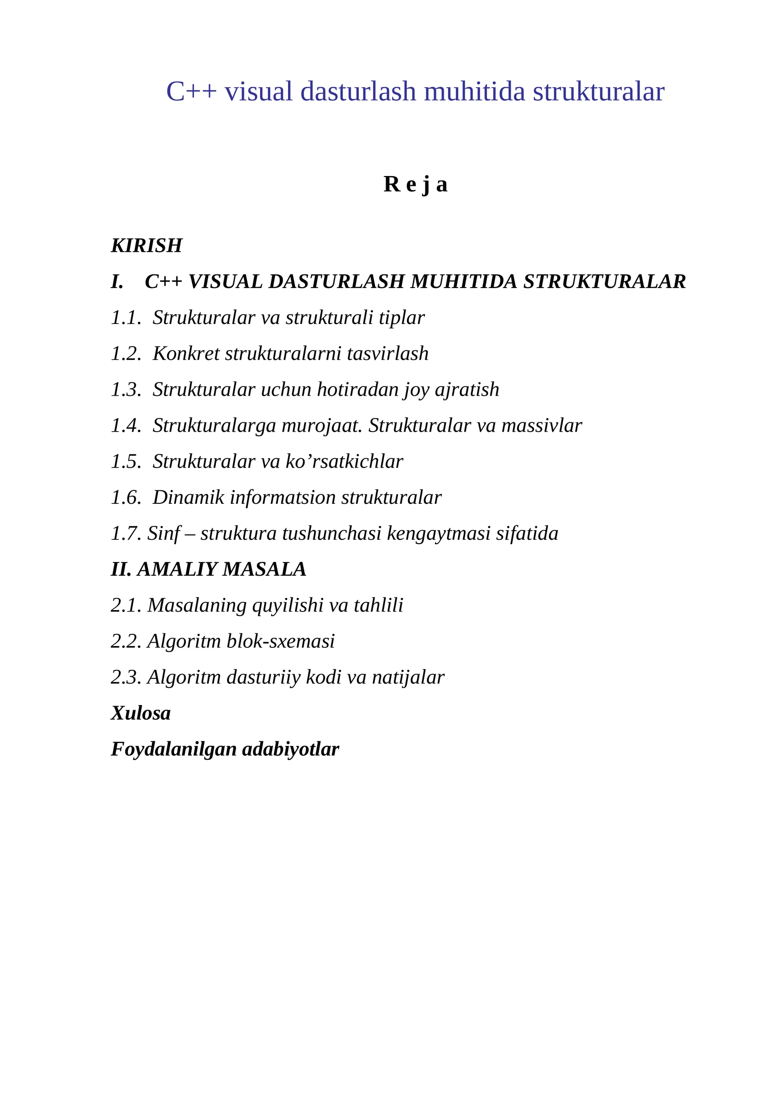 C++ visual dasturlash muhitida strukturalar