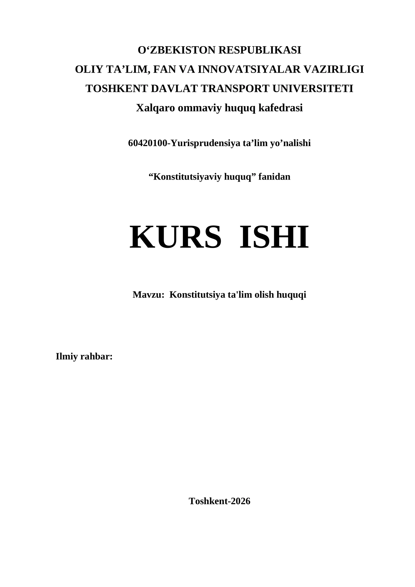 Konstitutsiya ta'lim olish huquqi kurs ishi