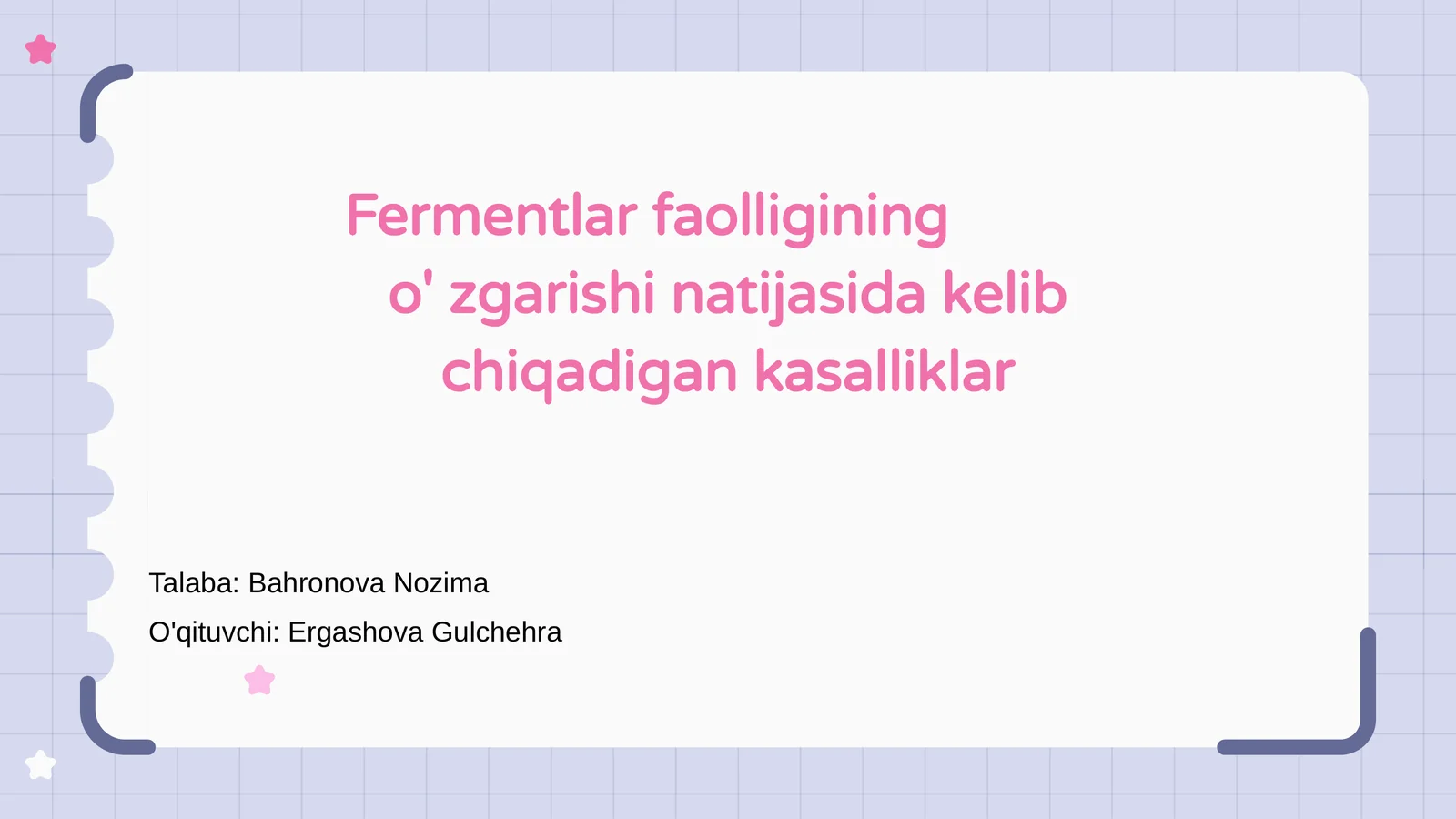 Fermentlar faolligining o' zgarishi natijasida kelib chiqadigan kasalliklar