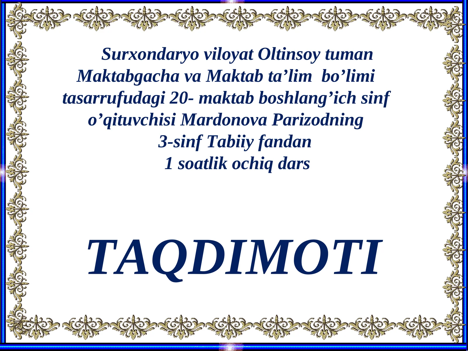 3-sinf Tabiiy fandan 1 soatlik ochiq dars