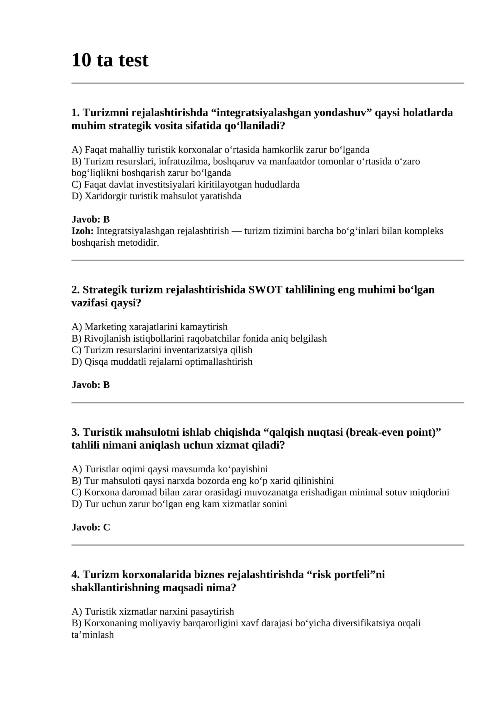 Turizmni rejalashtirishda integratsiyalashgan yondashuv
