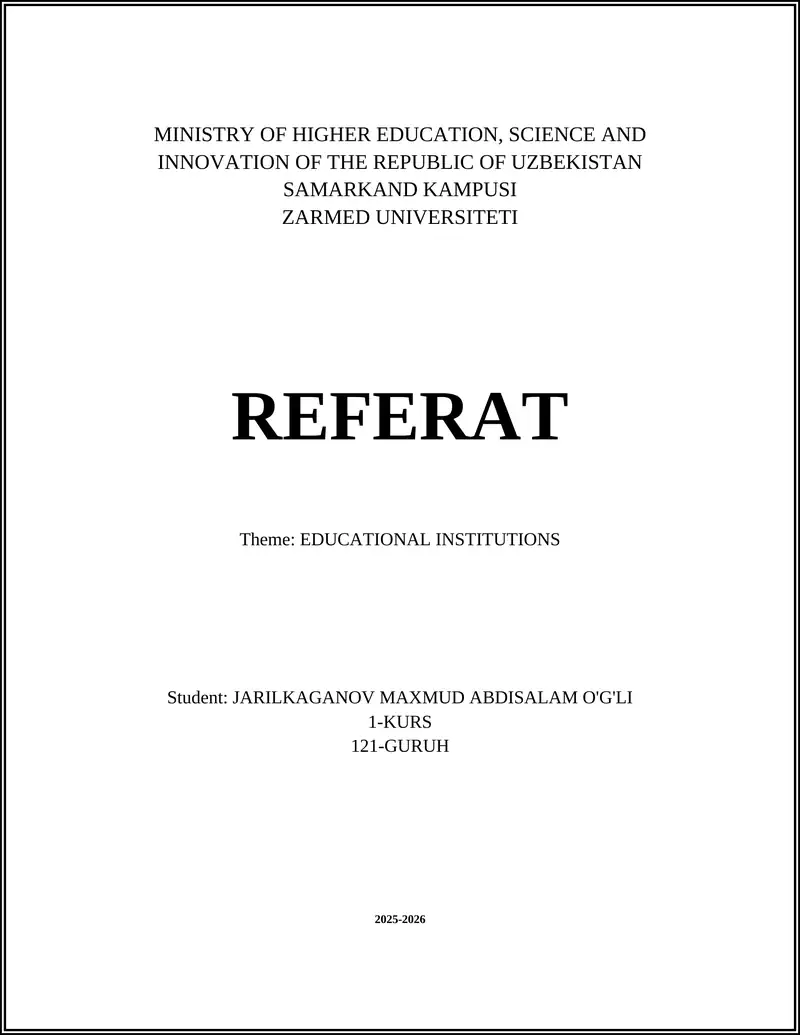 ZARMED UNIVERSITETI REFERAT