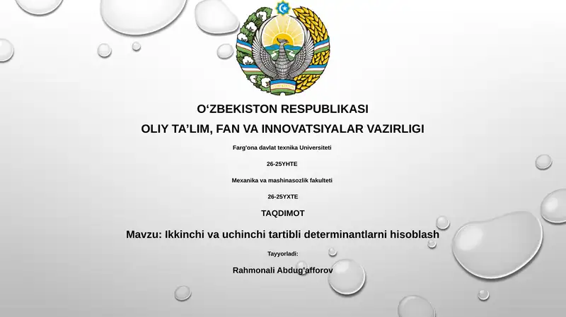 Ikkinchi va uchinchi tartibli determinantlarni hisoblash