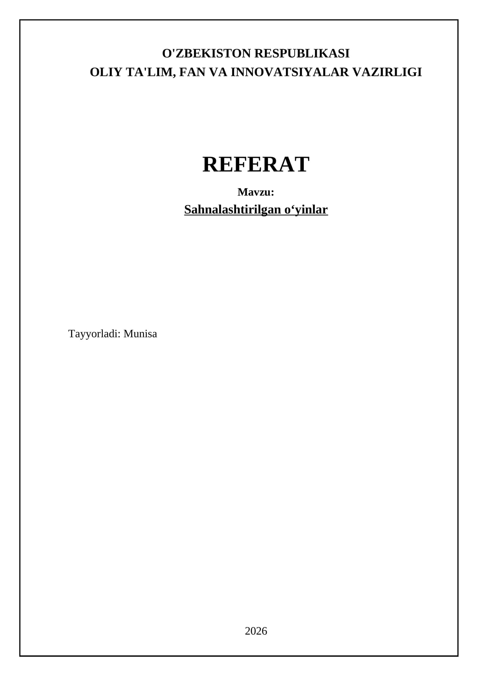 Sahnalashtirilgan oʻyinlar