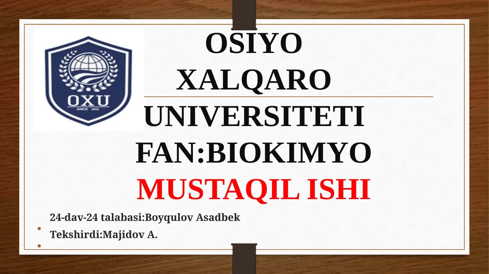BIOKIMYO MUSTAQIL ISHI