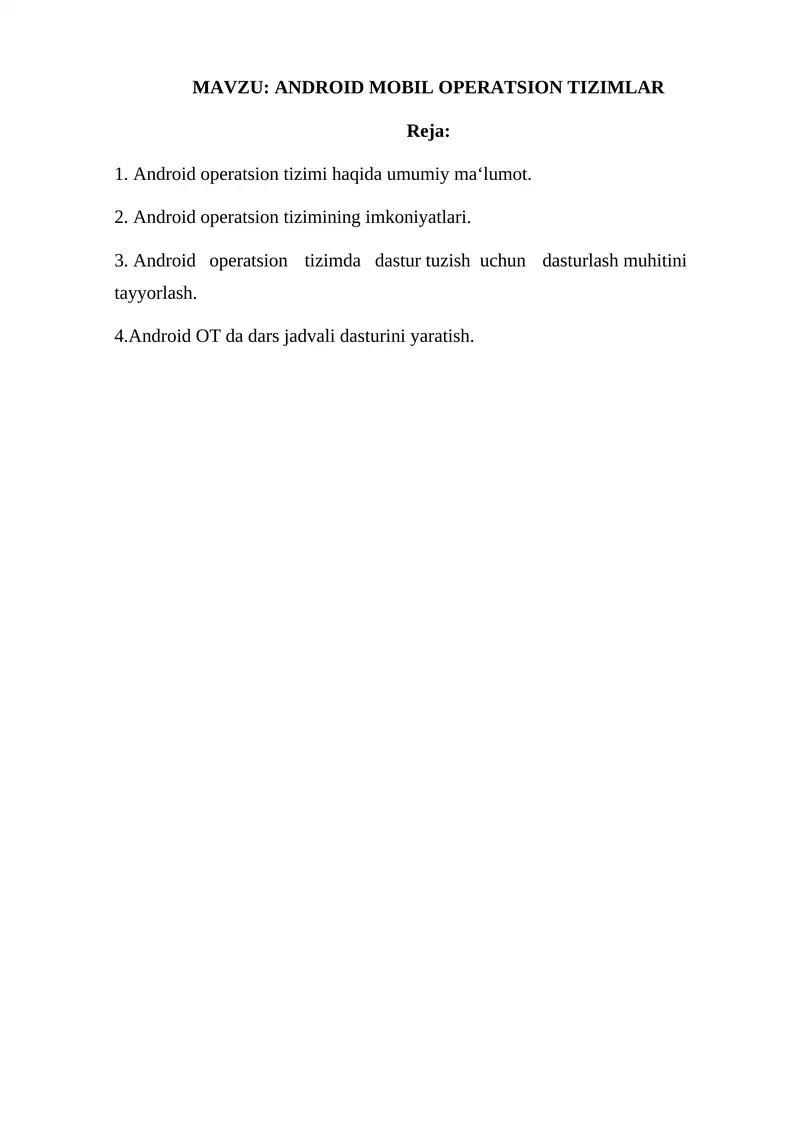 ANDROID MOBIL OPERATSION TIZIMLAR