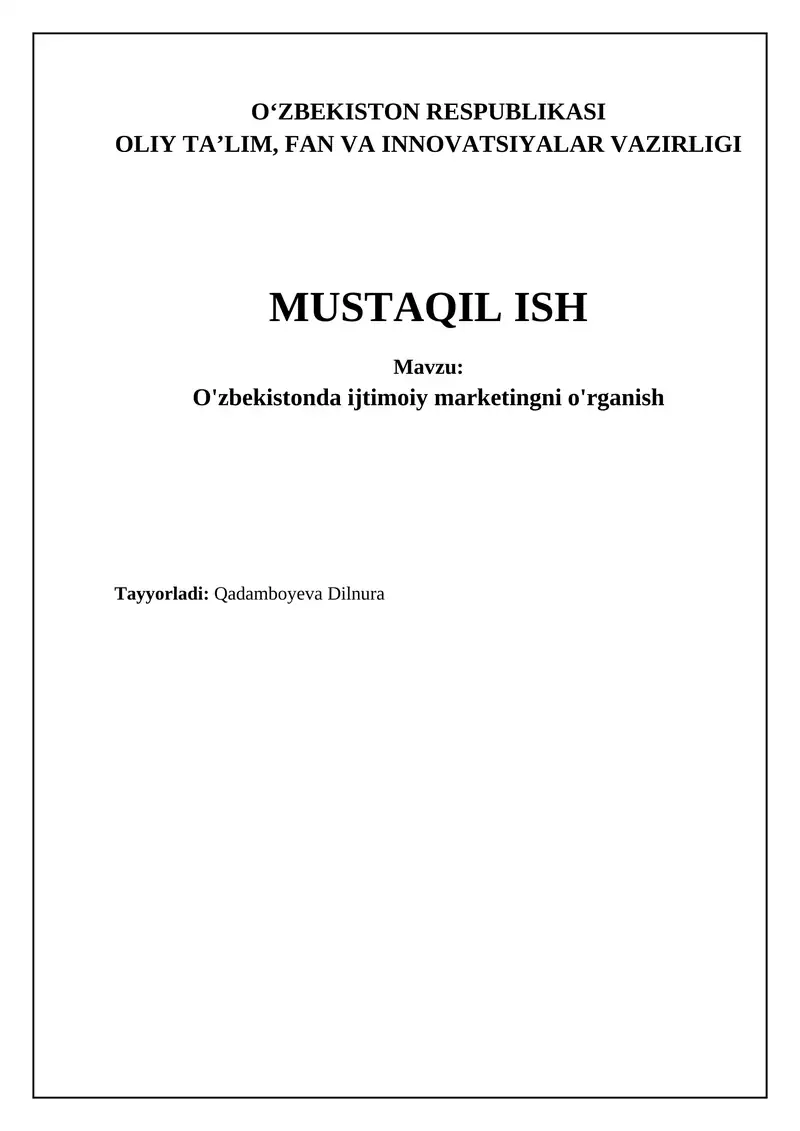 O'zbekistonda ijtimoiy marketingni o'rganish