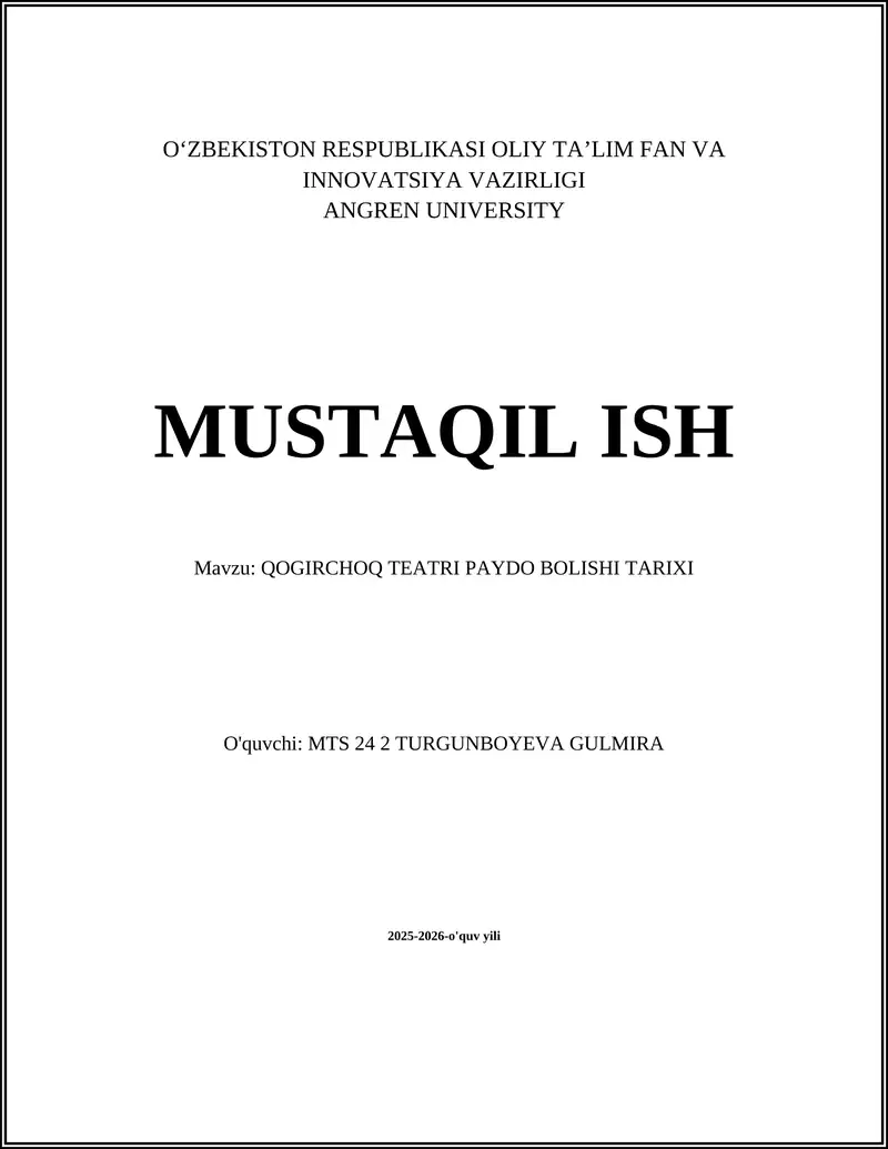 QOGIRCHOQ TEATRI PAYDO BOLISHI TARIXI