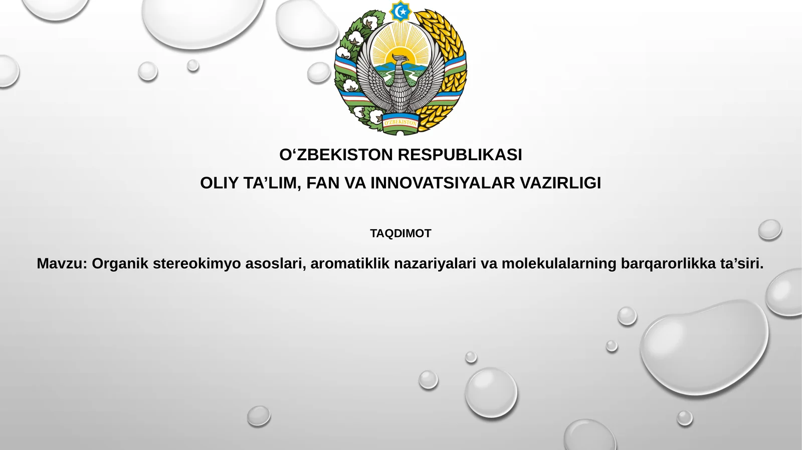 Organik stereokimyo asoslari, aromatiklik nazariyalari va molekulalarning barqarorlikka ta'siri