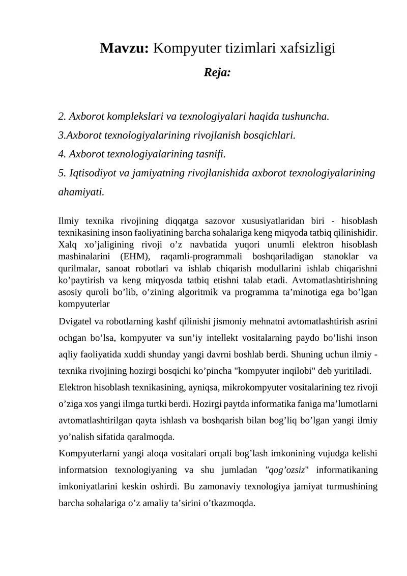 Kompyuter tizimlari xafsizligi