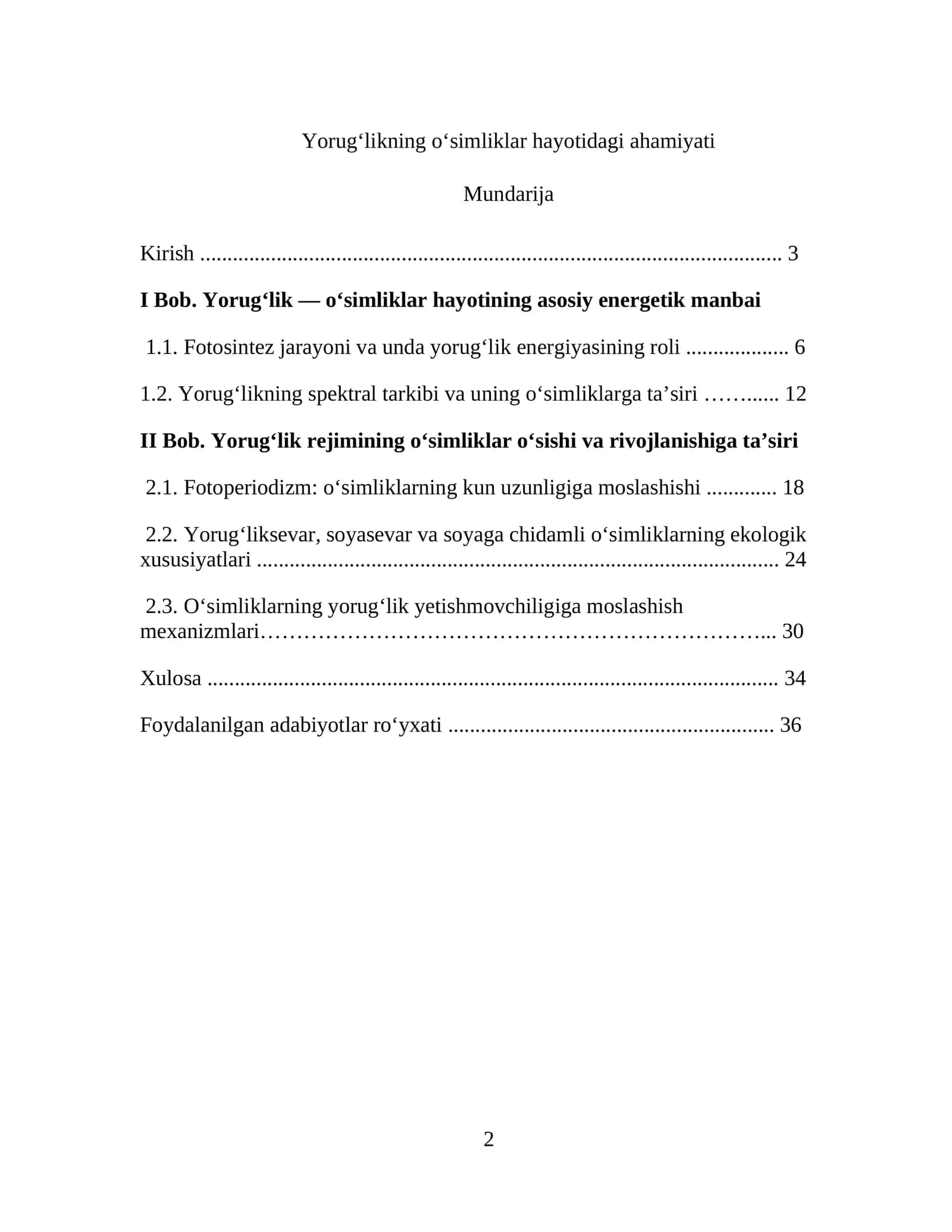 Yorugʻlikning oʻsimliklar hayotidagi ahamiyati