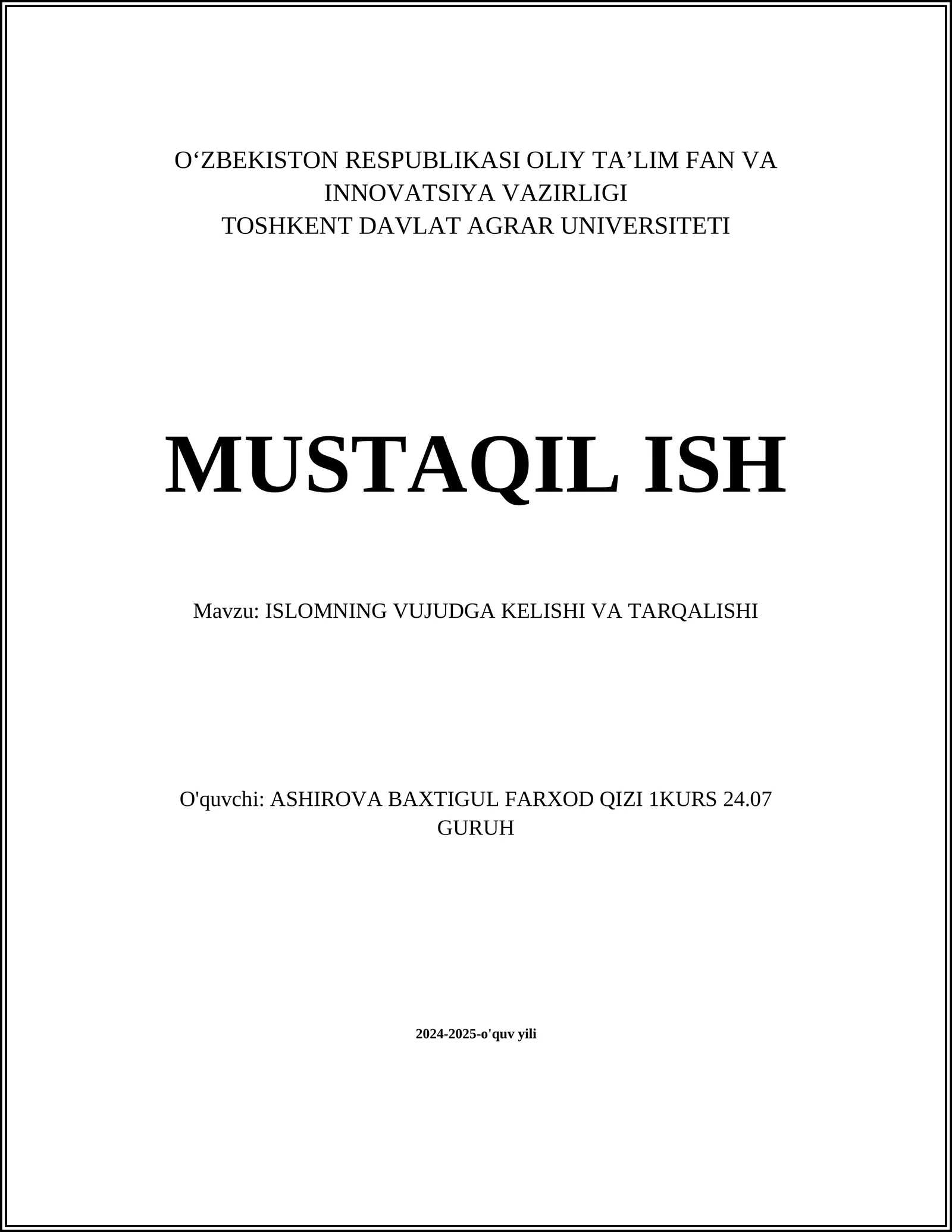 ISLOMNING VUJUDGA KELISHI VA TARQALISHI