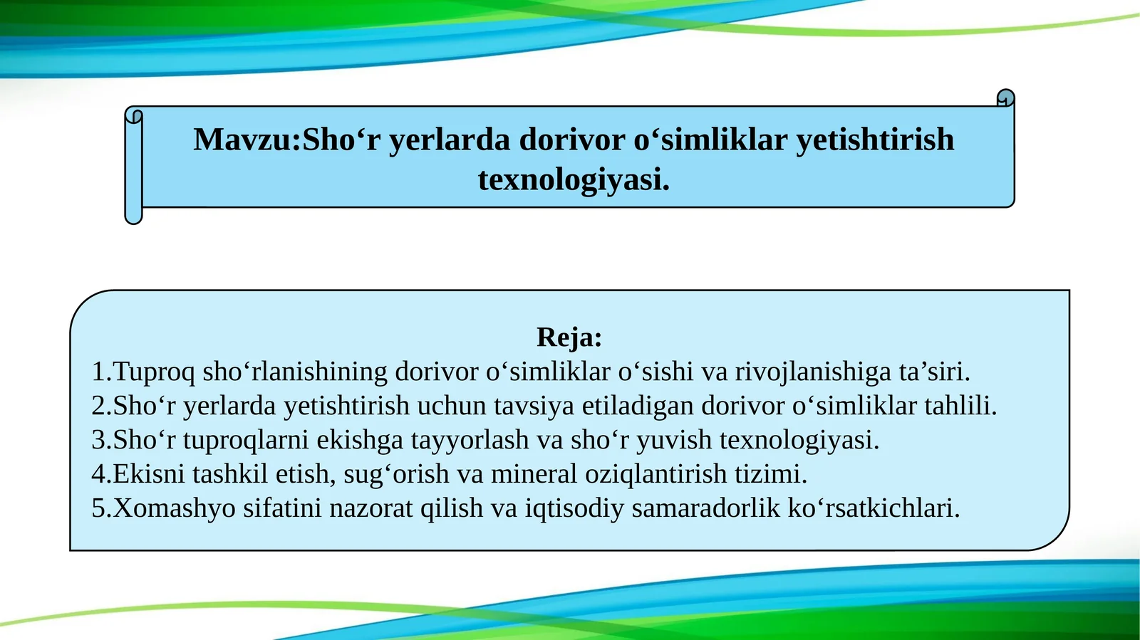 Shoʻr yerlarda dorivor oʻsimliklar yetishtirish texnologiyasi