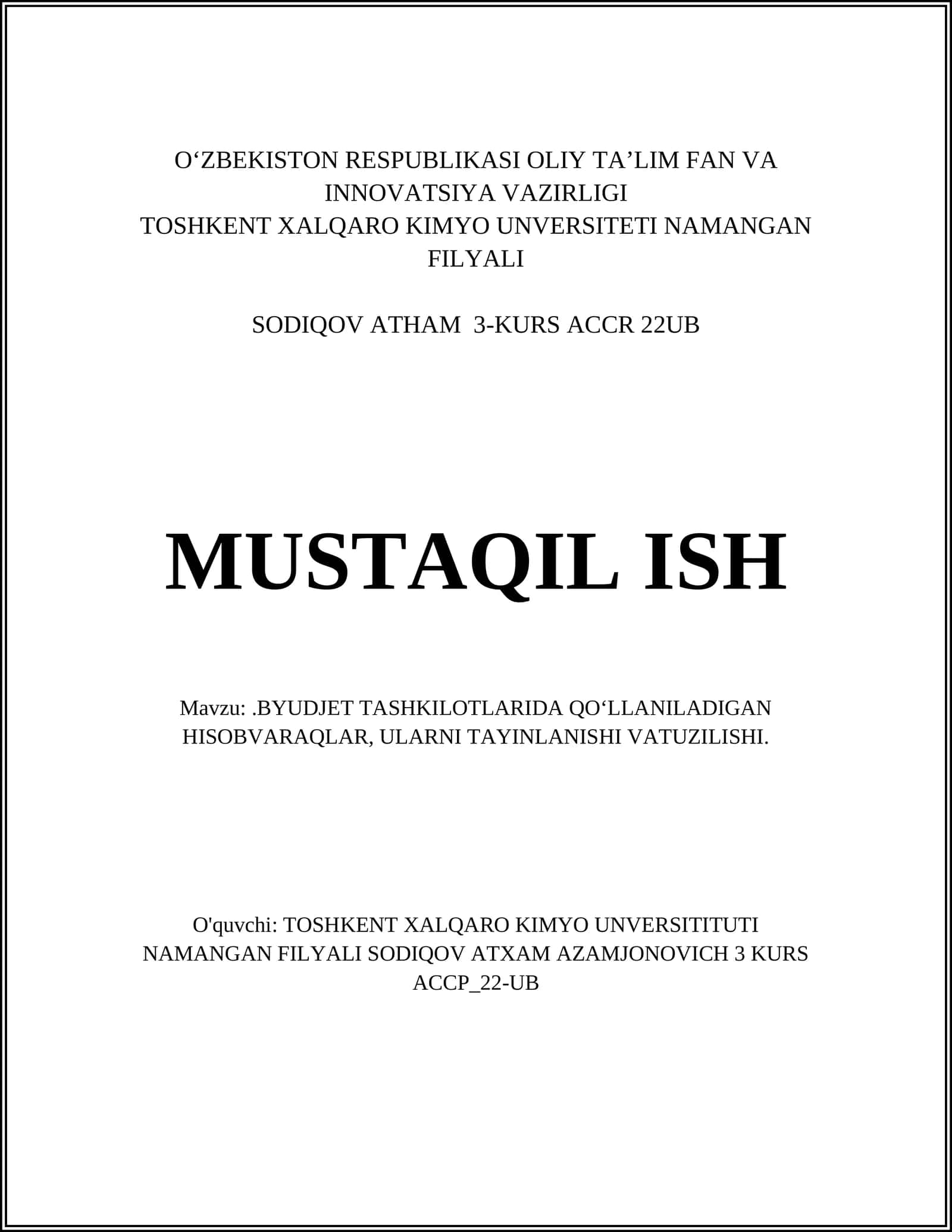 Byudjet tashkilotlarida hisobvaraqlar tizimi