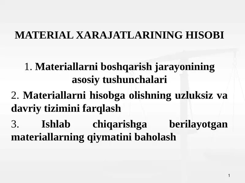MATERIAL XARAJATLARINING HISOBI