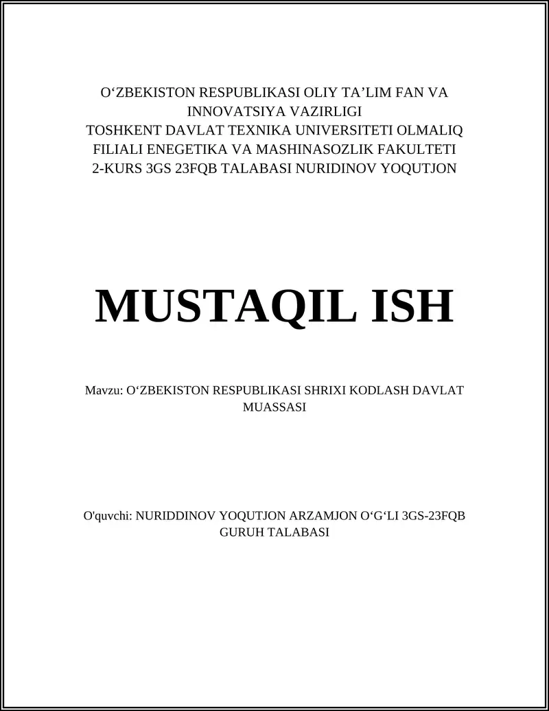 O’zbekiston Respublikasi Shtrix Kodlash Tizimi