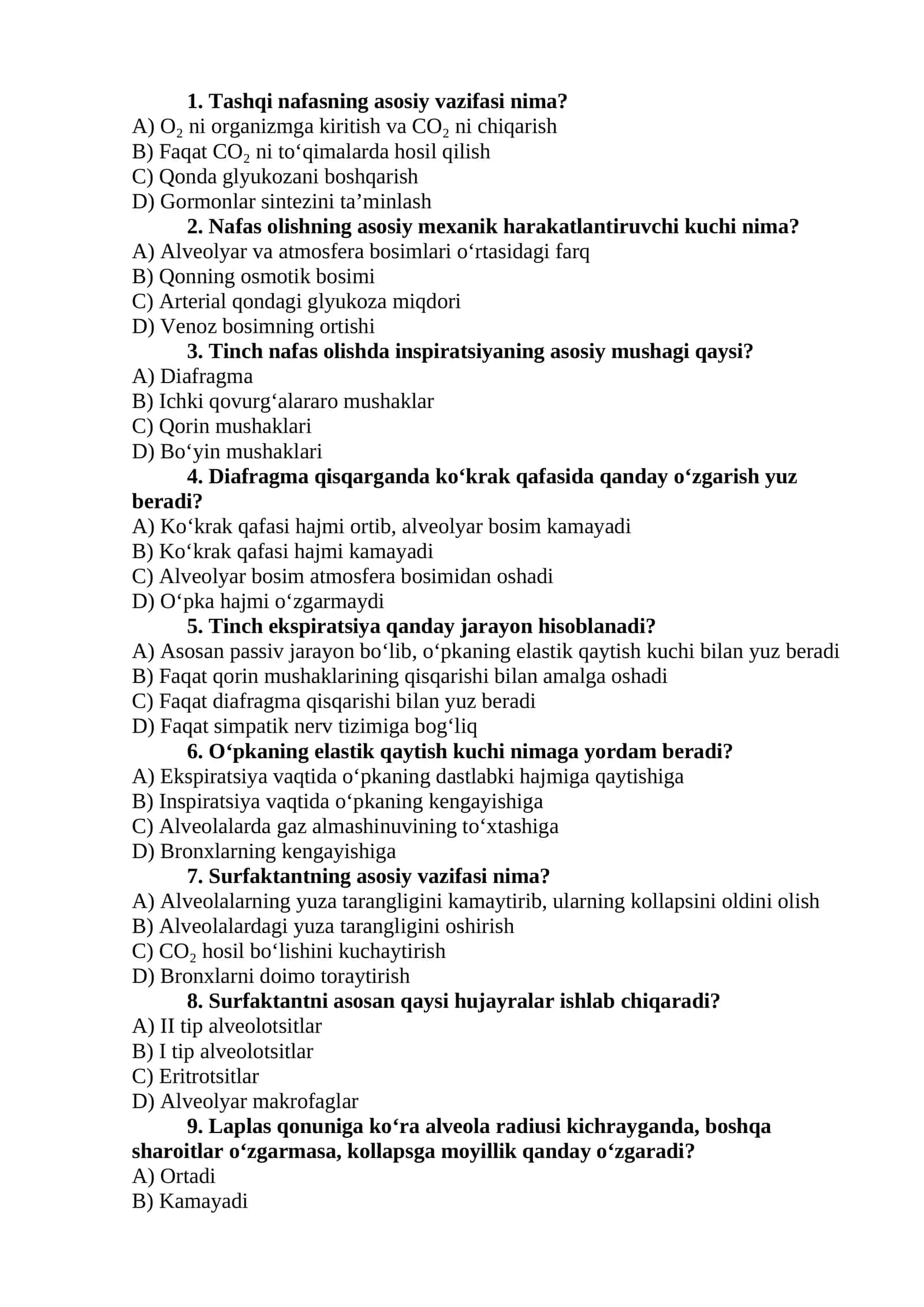 Nafasning asosiy vazifasi