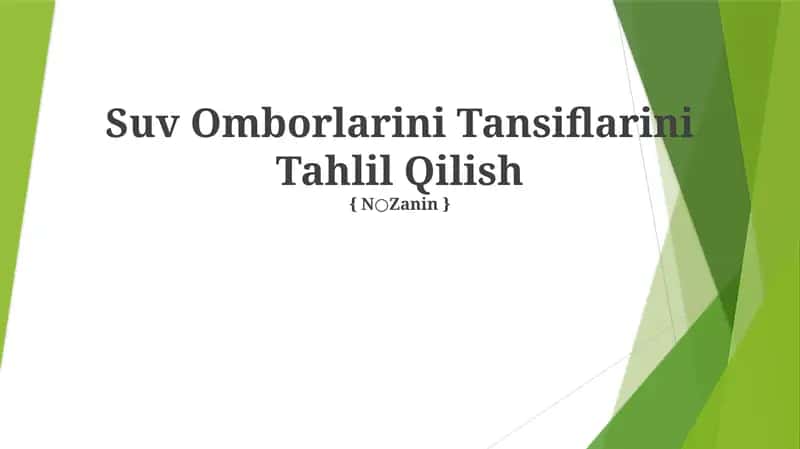 Suv Omborlarini Tansiflarini Tahlil Qilish