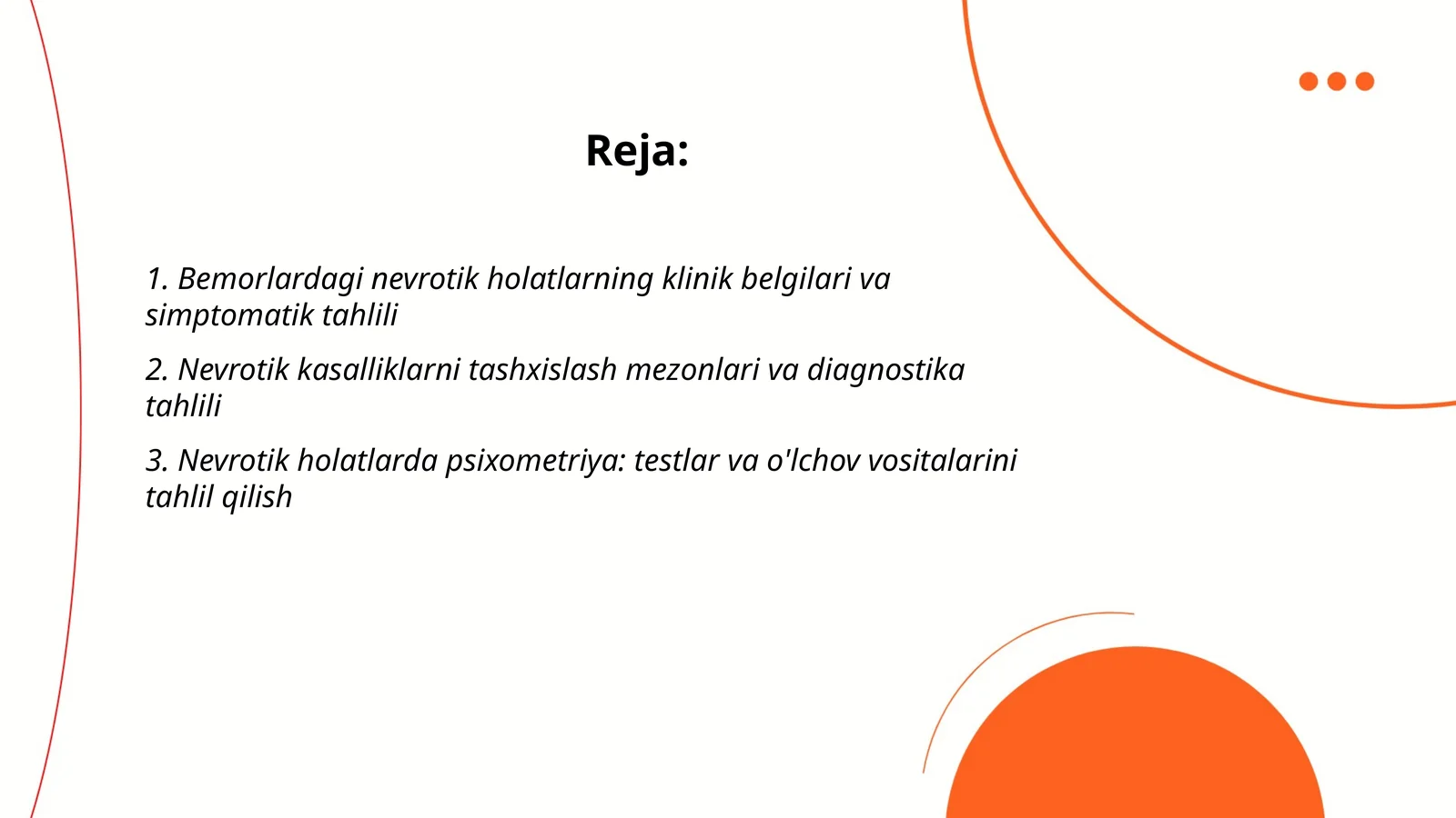 Bemorlardagi nevrotik holatlari tahlili