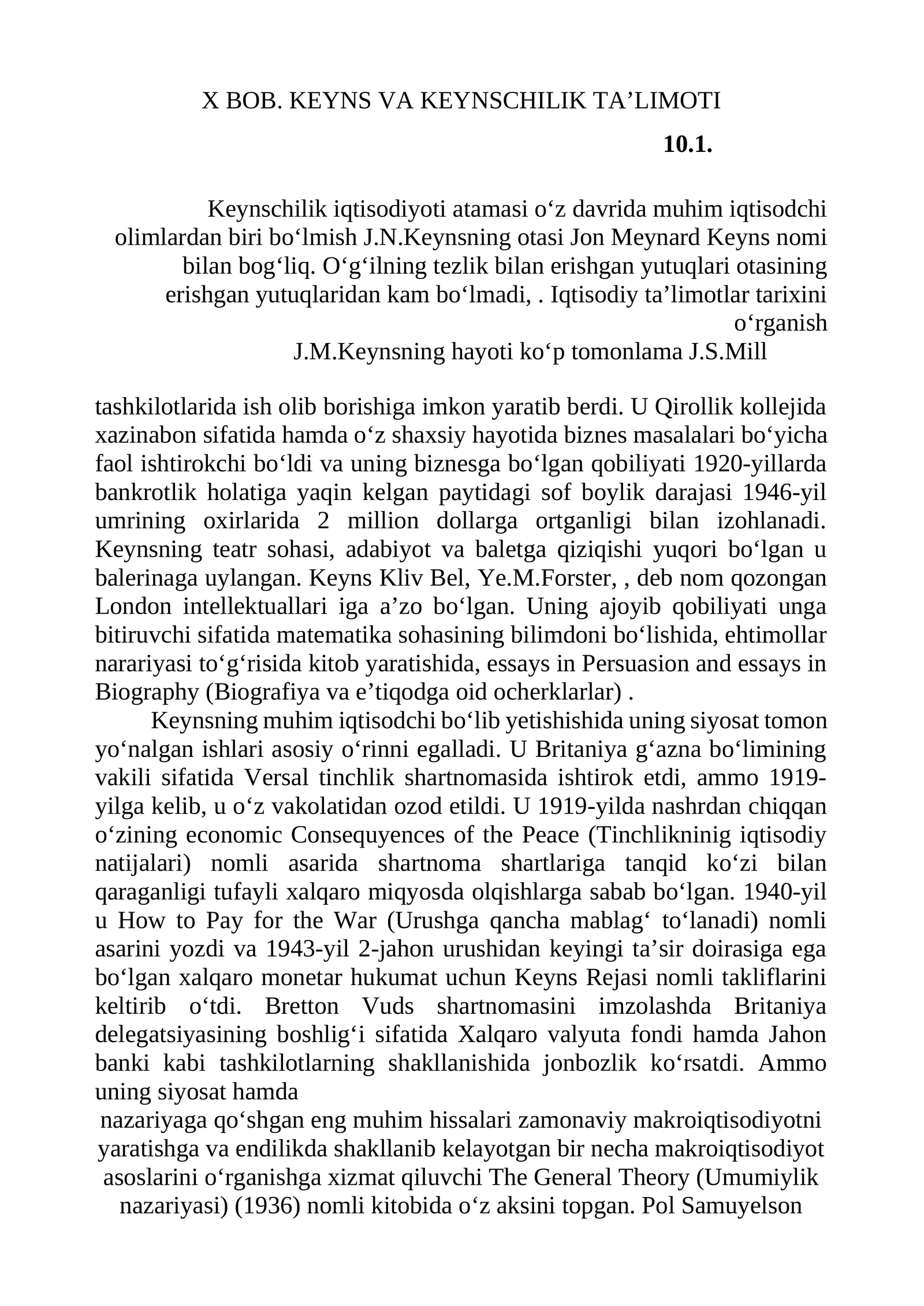 BOB. KEYNS VA KEYNSCHILIK TA’LIMOTI