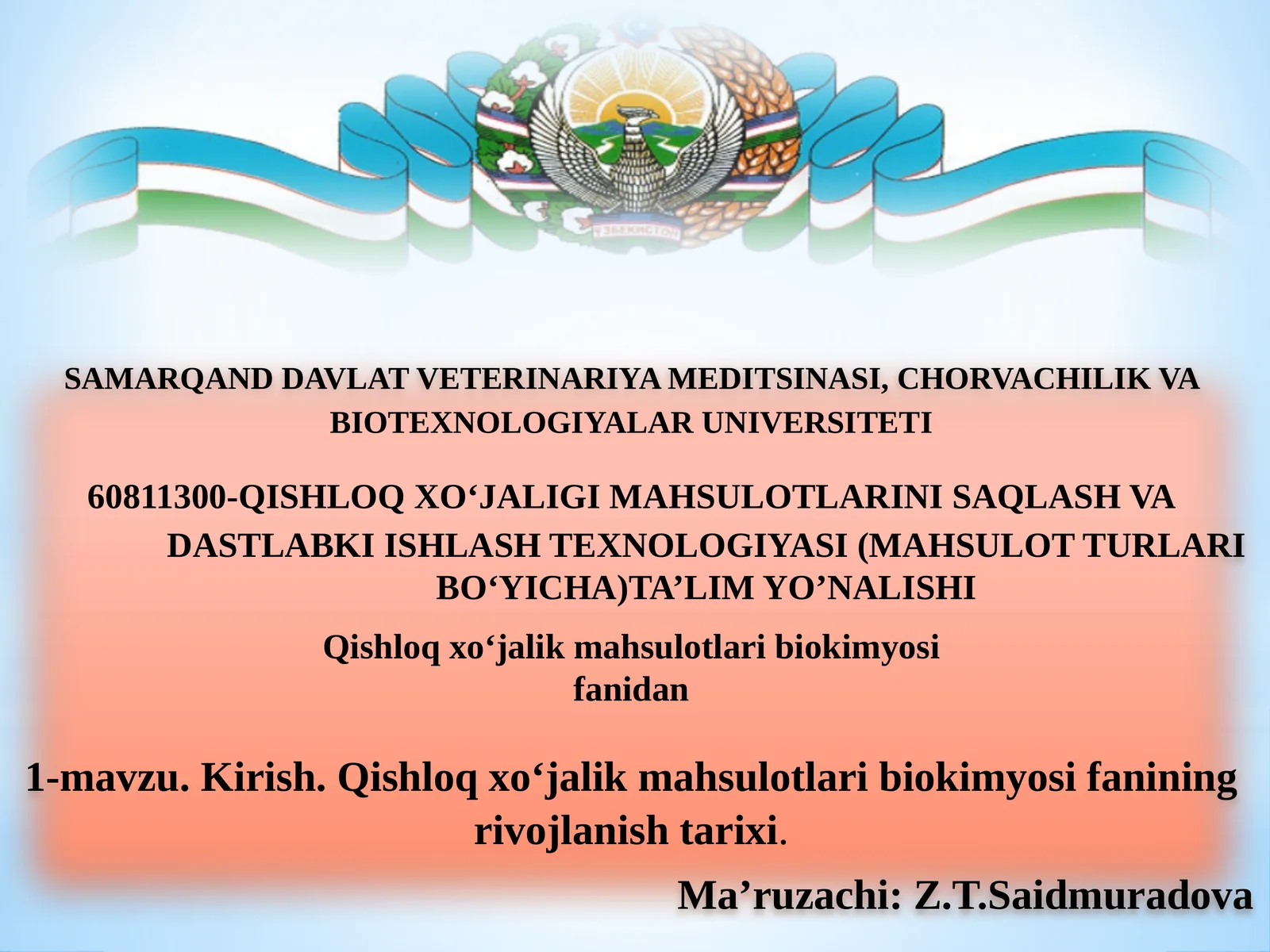 Qishloq xoʻjalik mahsulotlari biokimyosi fanidan 1-mavzu.Kirish. Qishloq xoʻjalik mahsulotlari biokimyosi fanining rivojlanish tarixi