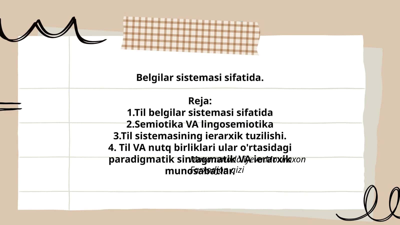 Til VA nutq birliklari ular o'rtasidagi paradigmatik sintagmatik VA ierarxik munosabatlar